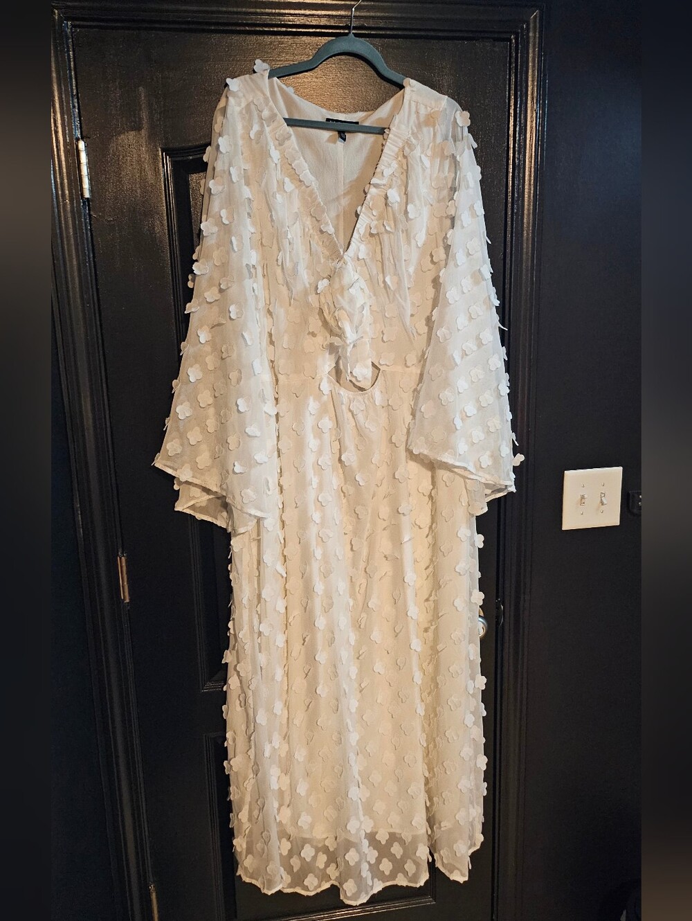Eloquii Ivory Textured V-Neck Maxi Dress with Flutter Sleeves